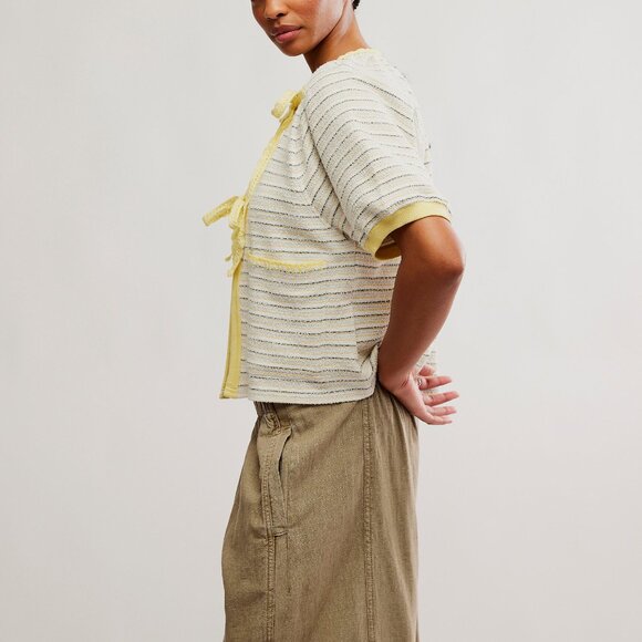 Free People Yellow and Cream Striped Hoodie - Picture 5 of 9